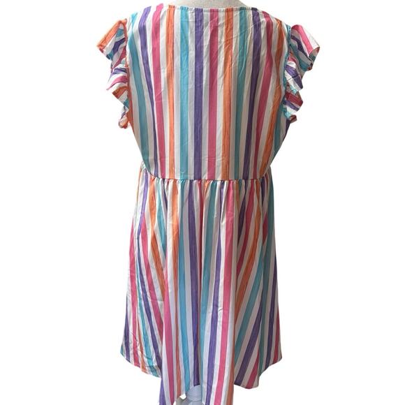 New Shein Multicolor Striped Ruffle Sleeve Dress XL - Picture 2 of 4